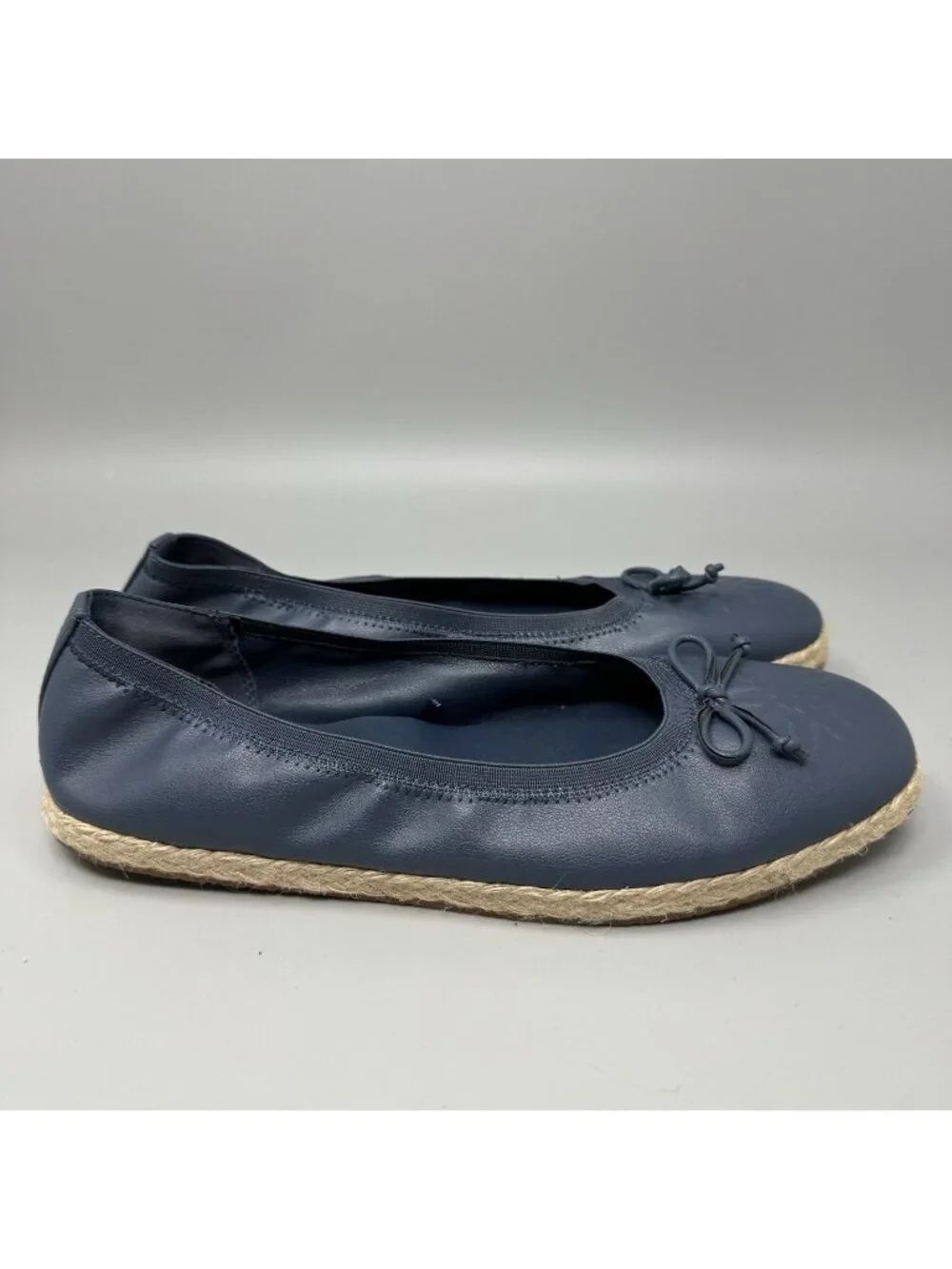 Frye Womens Willow Ballet Flats Navy Leather Espadrille Slip On Womens 8.5